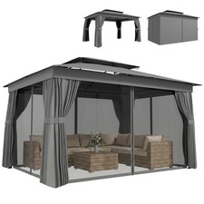 Pavillon 3,8x3m Wasserabweisend Stabil Winterfest Gartenpavillon mit Doppeldach