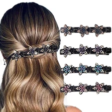 Sparkling Crystal Stone Braided Hair Clips Rhinestone Braid Clips Women Duckbill