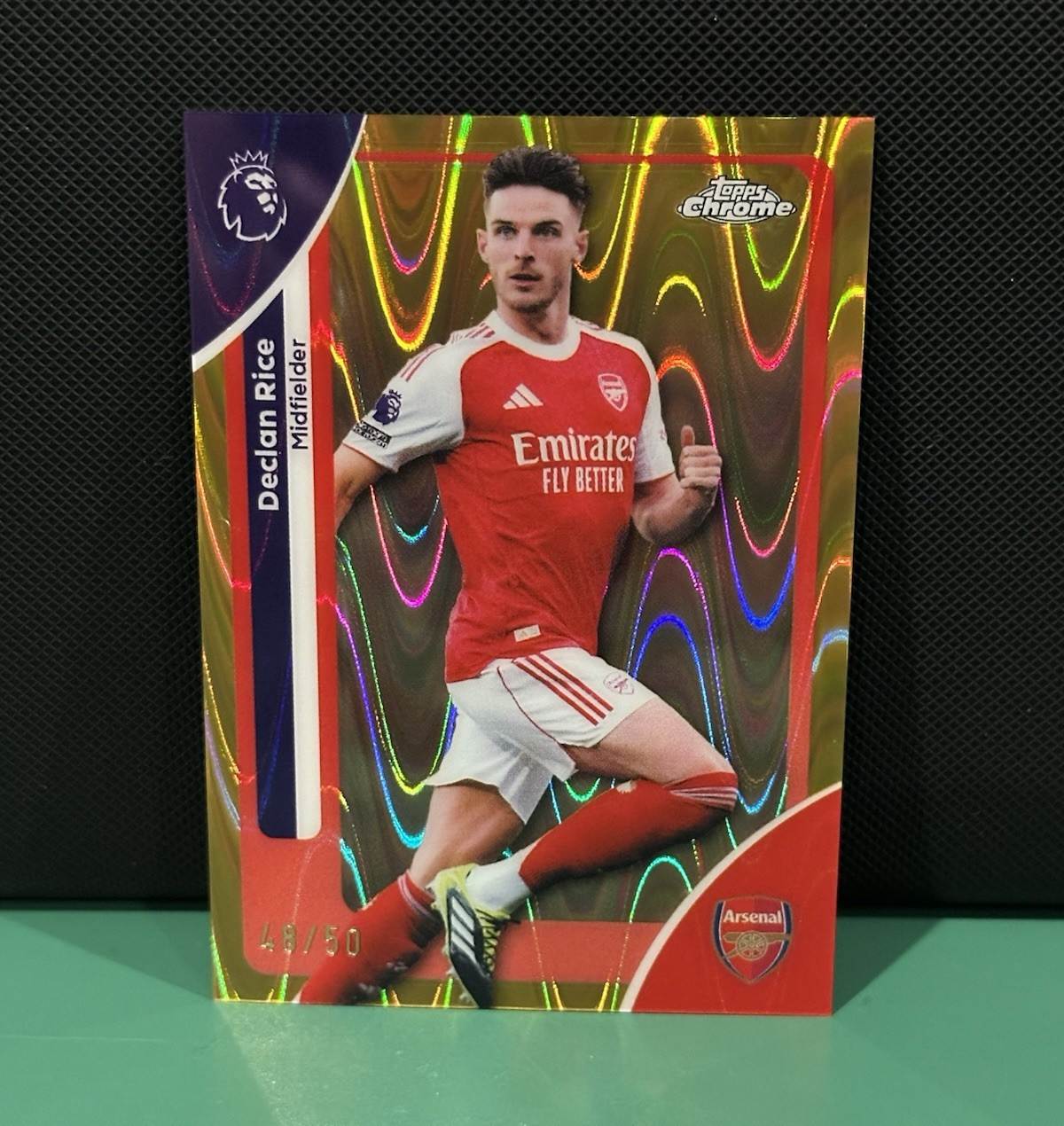 2025-26 Topps Chrome Premier League Declan Rice Arsenal #14 /50 Orange Raywave