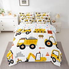 Cartoon Car Comforter Set with Sheets 7 Piece Twin Size Kids Construction Bed...