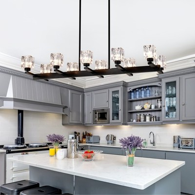 37 inch Black Pendant 10 Lights Crystal Shade Ceiling Chandelier Kitchen Fixture