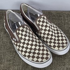 Vans Classic Slip-On Tan Checkerboard Canvas Skate Shoes Mens 11.5 Womens 13