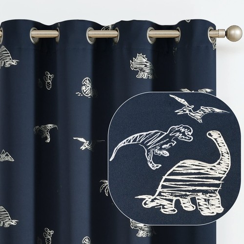 Kids Curtains Navy Blue Blackout Dinosaur Curtains for Boys Kids Nursery Girl...