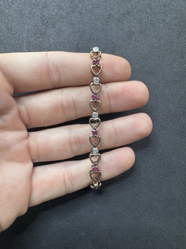 11.5g VTG Sterling Silver Ruby & Diamond Gold Tennis Bracelet 7” Jewelry lot V