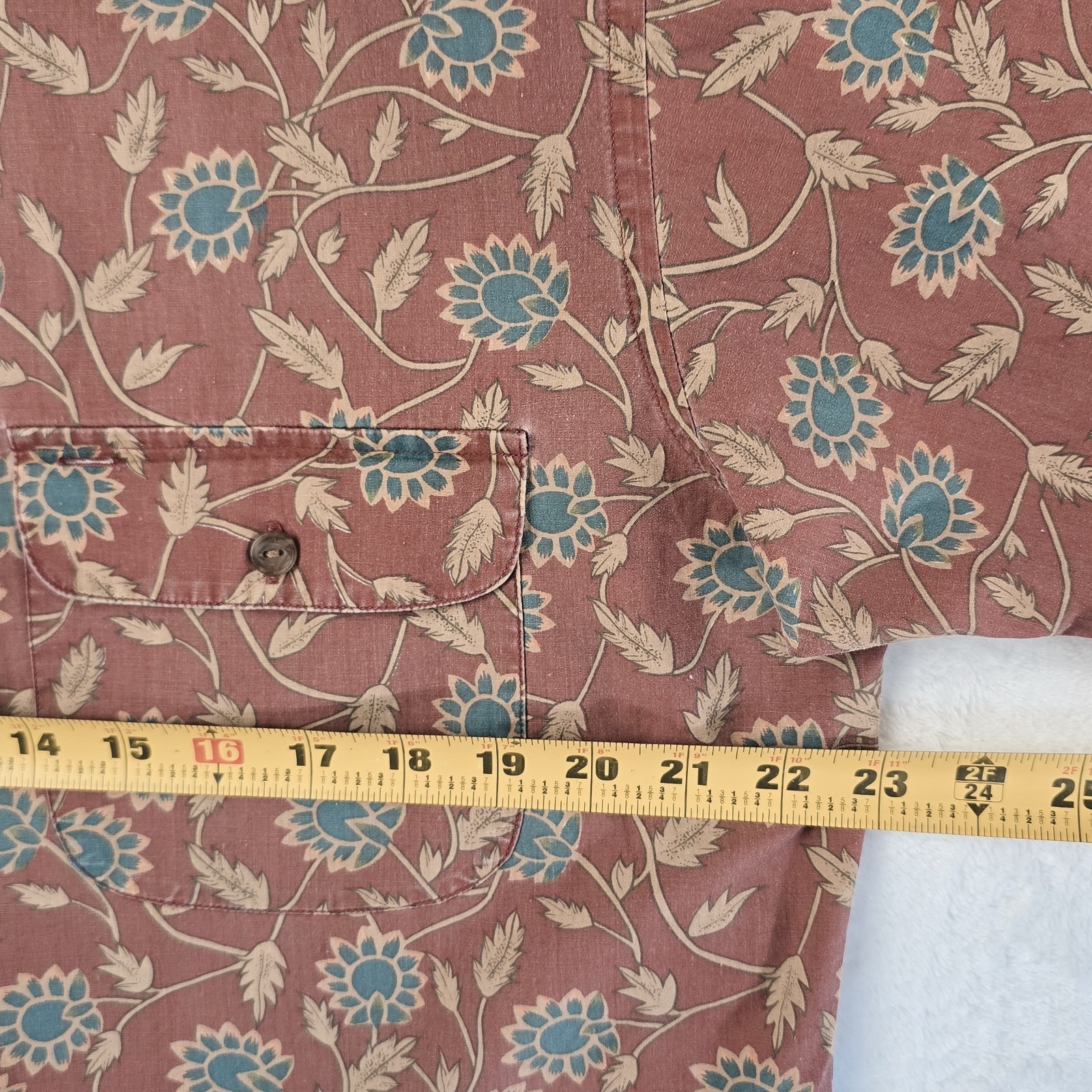 Vintage Chaps Ralph Lauren Shirt Mens M Floral Button Down Faded Orange Classic thumbnail 14