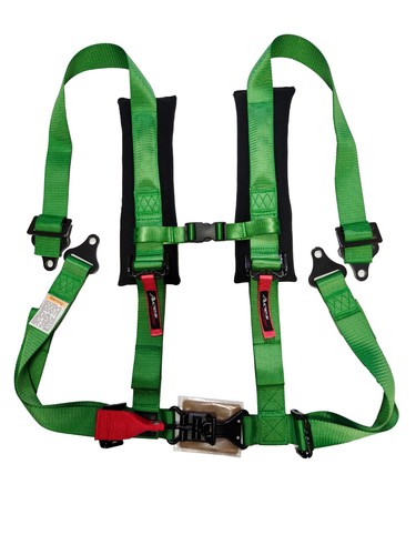 (Pair) Green 4 Point Harness RZR YXZ UTV Canam with Latch & Link Buckle--SxS - Picture 2 of 4