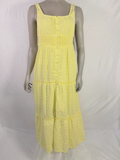 American Eagle Tiered Maxi Dress Butter Yellow Boho Sundress Smocked Womens S