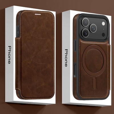 Hülle Für iPhone 17 16 Pro Max 16E 15 14 13 Magsafe Leder Kartenfach Magnet Case