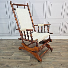 Antique American Rocking Chair – Platform Turned Spindle Rocker For Restoration