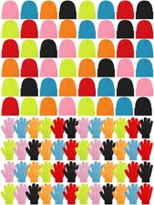 96 pcs Kids Winter Beanie and 48 Set Gloves Set Knit Hat Bulk Warm Gloves Cap...