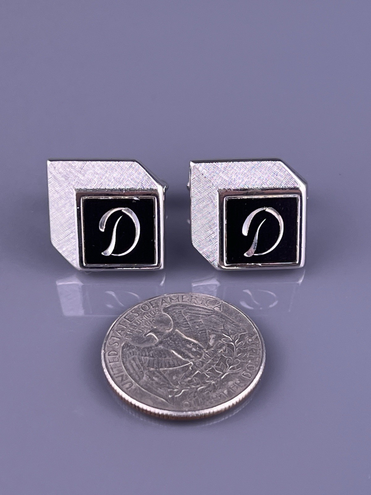 D Initial Cubes Blocks Cufflinks Silver Tone Brus… - image 5
