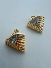 Glamorous Vintage Napier Clip On Earrings Gold Tone Rhinestones Screwback