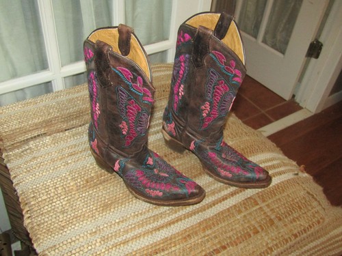 Corral Boots TEEN YOUTH Size 3.5 Butterfly Snip Toe Embroidered Cowboy Western