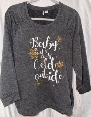 Cato Medium Baby It's Cold Outside Gray Holiday Graphic Sweatshirt Top