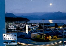 Sitka, Alaska Moonlight over Sitka Sound and Crescent Harbor Postcard