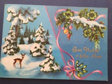 10775 Cartolina Tematica Auguri Buon Natale Paesaggio Innevato e Cervo NV