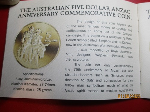 1990 THE ANZAC 75th ANNIVERSARY COMMEMORATIVE 2 x $5 PROOF COIN SET. - Picture 10 of 19