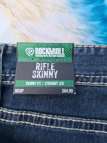 NWT Rock & Roll Denim Blue Jeans Mens 38X34 Rifle Skinny Straight Leg Cowboy - Picture 9 of 13