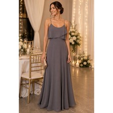 Jenny Yoo Blake Gray Bridesmaid Maxi Dress Size 6 Spaghetti Strap Formal Gown