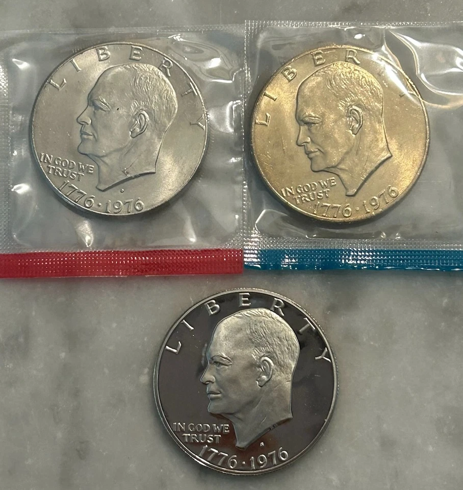1976 P D S Eisenhower Commemorative Dollar - Proof & BU 3 Coin Lot - Mint Cello - Image 4 of 4