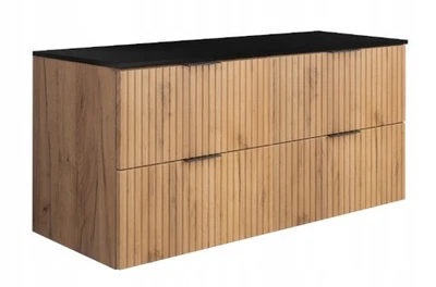 Meuble sous-lavabo suspendu FLOW 120 cm façade rainurée chêne mit plateau - Photo 1/4