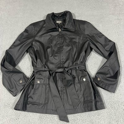 Giacca Gallery Co.   Belted Button Down Dressy Trench Coat - Size Large - Black