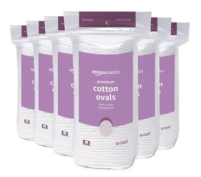 Amazon Basics Oval Premium Makeup Remover Pads, 50 Count (Pack of 6), White 