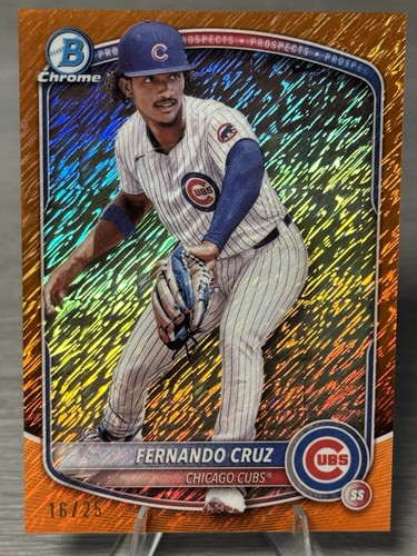🔥FERNANDO CRUZ 2025 Bowman #BCP-110 Chrome Orange /25 - CHICAGO CUBS🔥