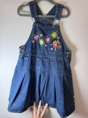 Dora The Explorer Vintage Y2K Embroidered Denim Jumper Dress Girls Size 6 - Picture 3 of 15