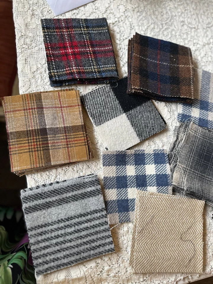 Paquete de dijes de lana ¡LOTE 84 cuadrados! Surtido CUADROS-CHEQUES-RAYAS-ESPIGA 5 pulgadas Foto 4 de 4