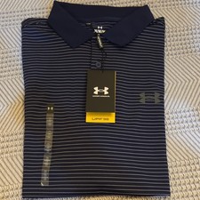 Under Armour UA Golf Men's Striped Polo Shirt Navy White M Loose Short Sleeve