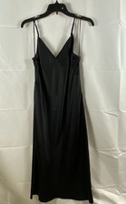 Express Women's Black V-Neck Adjustable Strap Midi Satin Dress Sz M NWT