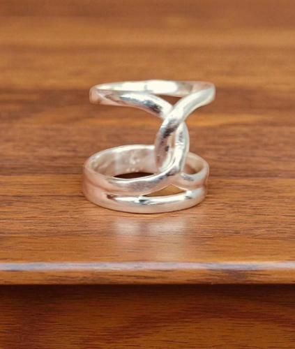 925 Sterling Silver Crossover Ring | Open Band Statement Ring | Double All Size - Picture 8 of 9