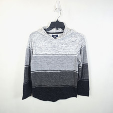 Boys Lightweight Hoodie Shirt Large Gray Black Striped Long Sleeve Univibe