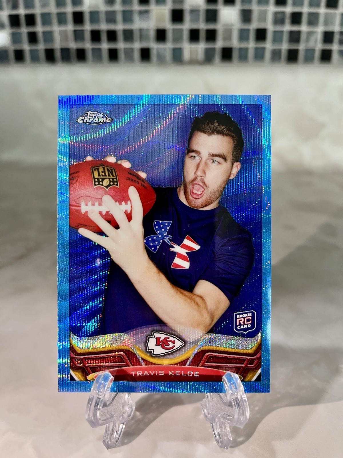 Travis Kelce Topps Chrome #118 Blue Wave Refractor