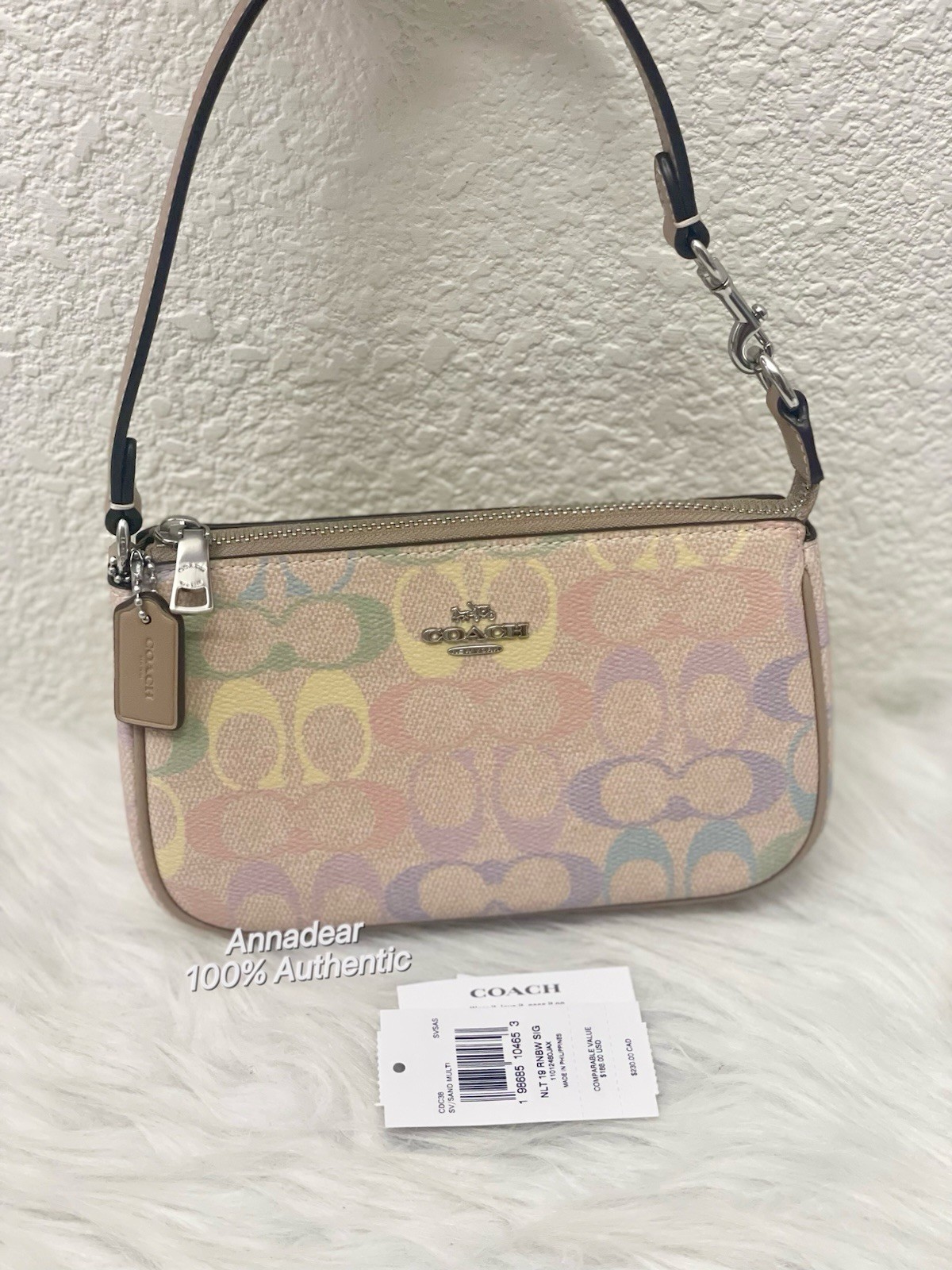NWT Coach Nolita 19 In Rainbow Signature Canvas cdc38 Silver Sand