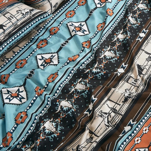 5-teiliges Southwestern Cowboy Rodeo Laken Set Split King Size - Mehrfarbig Blau... - Bild 5 von 9