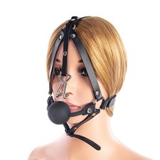 Bondage Open Mouth Ball Gag with Hole Head Harness Restraint Nose Hook Headgear