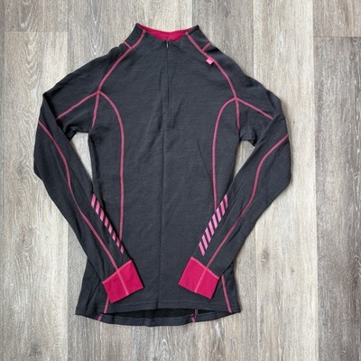 Helly Hansen HH Women Warm Freeze 1/2 Zip Merino Wool Base Layer Top Gray Pink M