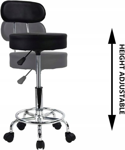 Hocker KKTONER schwarz, Kunstleder, 61 cm, mit Rollen und Rückenlehne - Bild 4 von 8