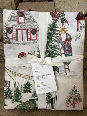 4 pc. NEW Pottery Barn Beary Christmas Full Sheet Set Holiday Winter Snow  Teddy