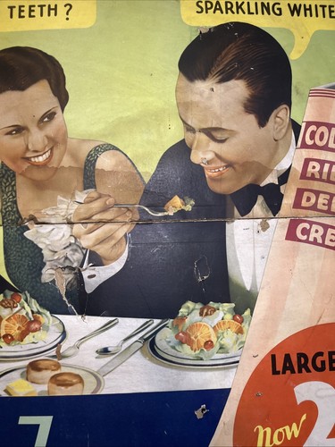 VTG Colgate’s Ribbon Dental Cream 20¢ 35¢ Paper Ad Display Sign 43x30 Litho USA - Bild 8 von 24