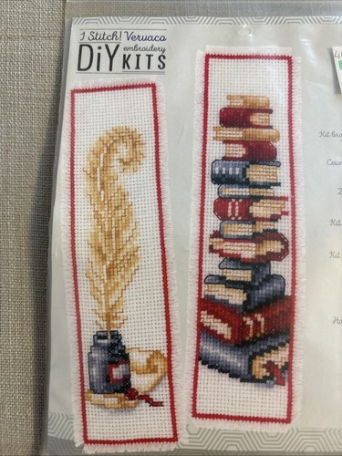 Vervaco Counted Cross Stitch Bookmark Kit Ink & Quill Stack of Books New Kit - Picture 3 of 3