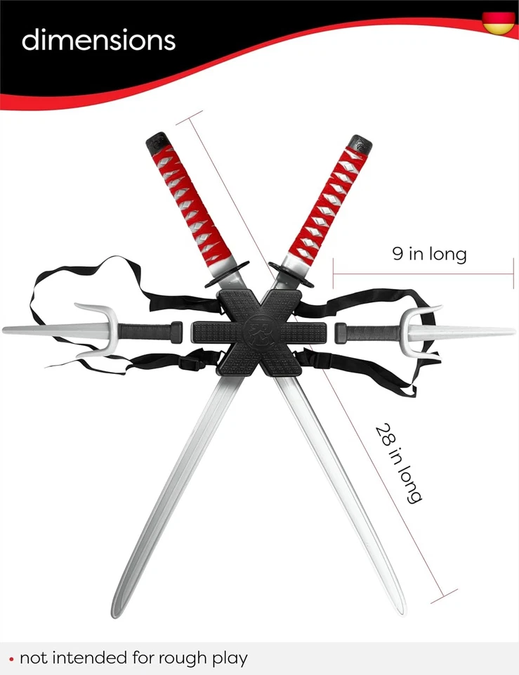 Rubies Ninjas Rückenwaffen Set Katanas Ninja Kostüm für Kinder Einheitsgröße (66 - Bild 3 von 4
