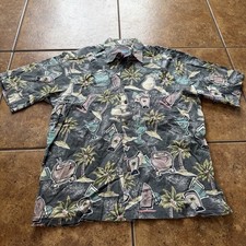 VTG Reyn Spooner Joe Kealoha Hawaiian Shirt Men  s M Tiki Floral Drinks Hula Girl