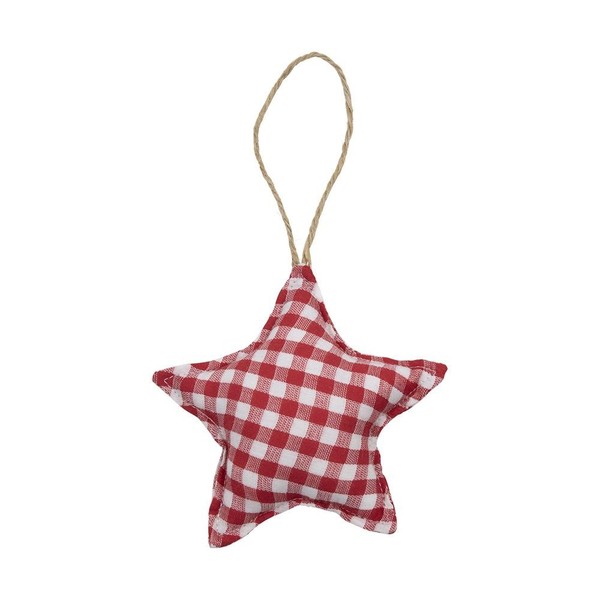 INNA-Glas Deko HäNger Stern Fannar, Aus Baumwolle, Kariert, Rot-Weiß, Ø16Cm-image