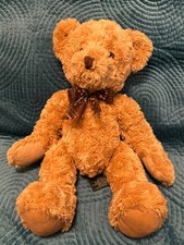 Russ Berrie ADDISON Fuzzy Fur Soft 13in Plush Brown Bow Tan Dots Brown Eyes