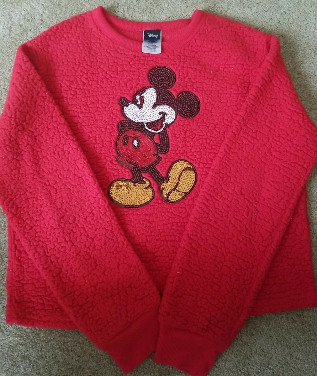Disney Mickey Mouse Red Sequined Sherpa Sweater/ Sweatshirt Juniors Medium  7/9 | eBay