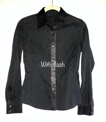 Tom Ford For Gucci GG Monogram Black Canvas Leather Trim Shirt