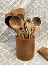 Zulay Kitchen Wooden Utensils for Cooking - Smooth Finish Teak Wooden